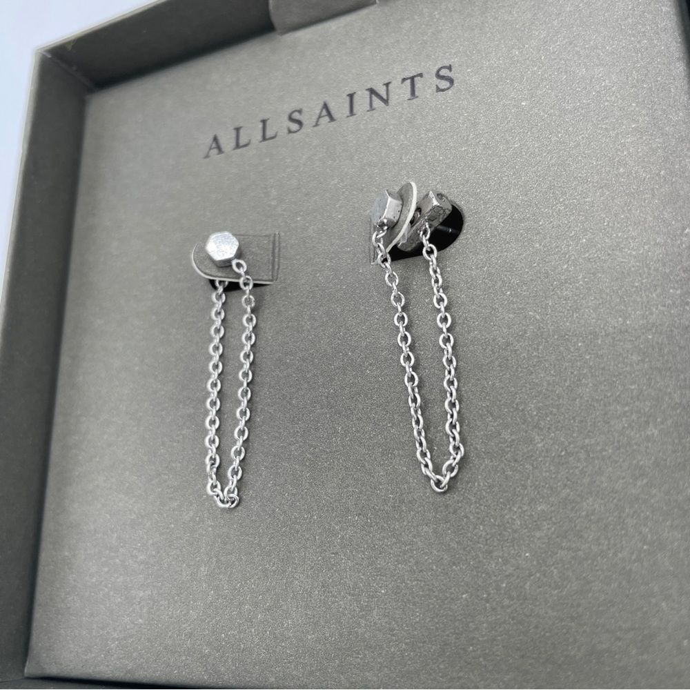 All Saints Chain Silver Earrings NIB - Picture 3 of 7